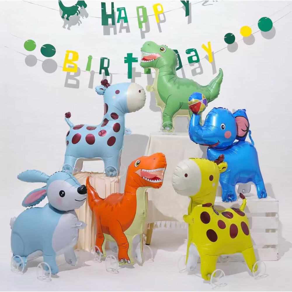 5Pcs Walking Animal Foil Balloons with Wheels, Party Decorations for Kids
